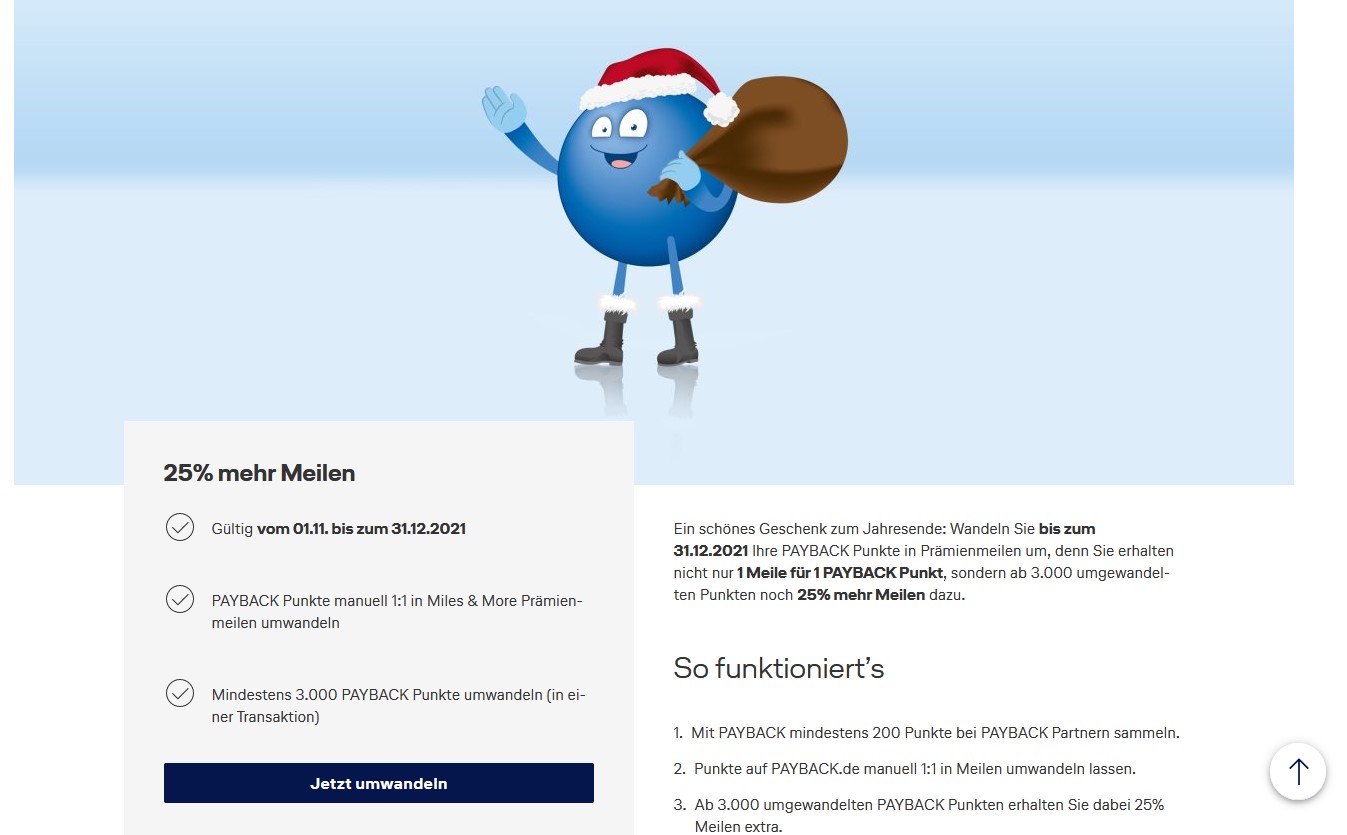 Aktion Punktetranfer mit 25 Prozent Bonus bis 31.12.2021